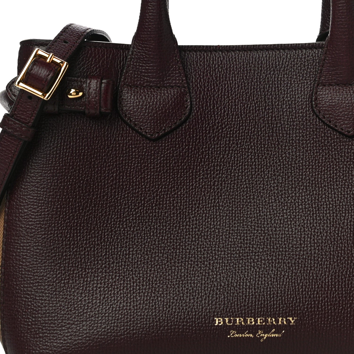 Burberry Derby Calfskin House Check Small Bi-Color Mahogany Red 7 of 9