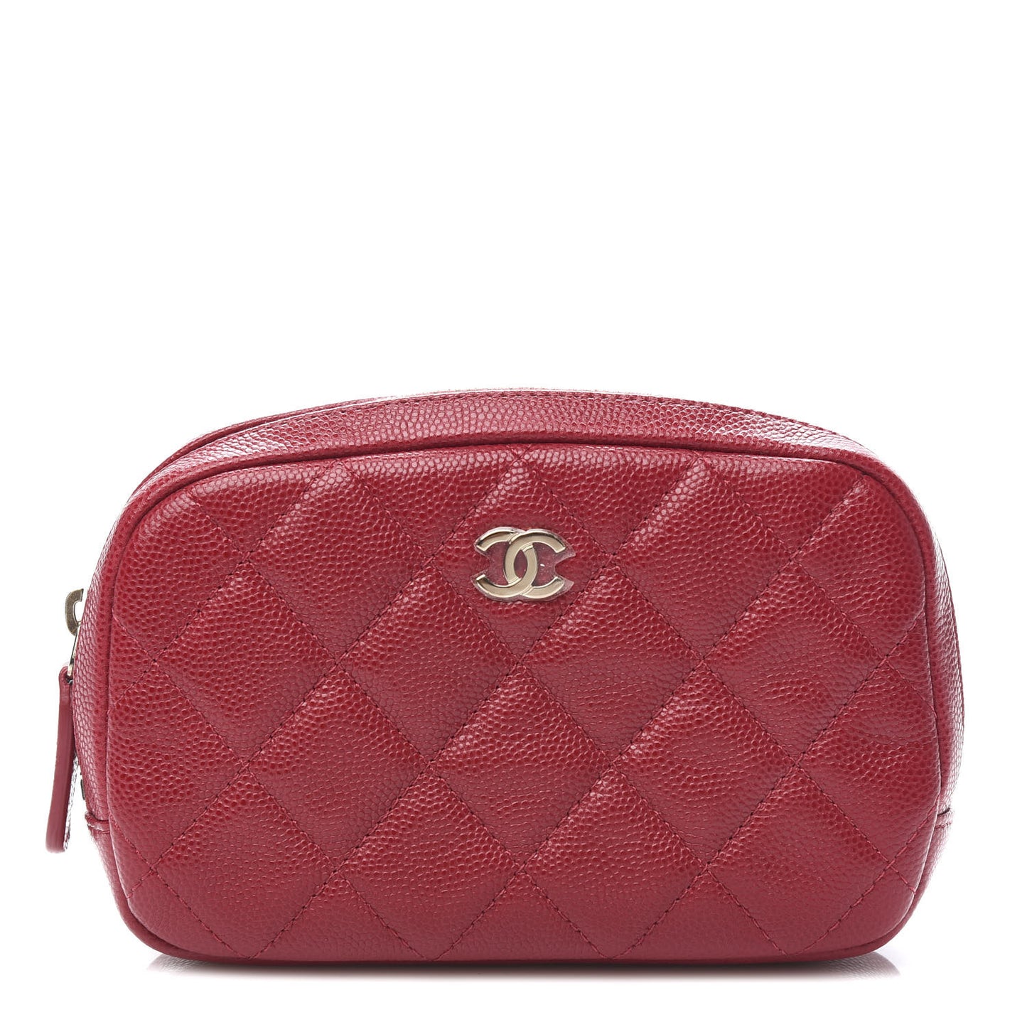 Caviar Quilted Small Curvy Pouch Cosmetic Case Dark Pink