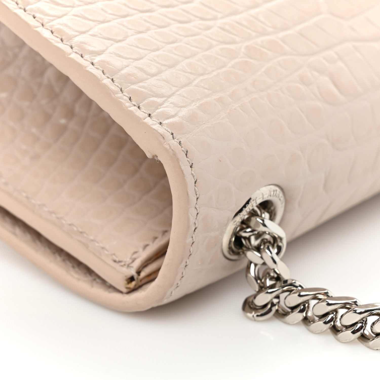 Saint Laurent Calfskin Crocodile Embossed Small Classic Monogram Kate Tassel Satchel Crema Soft 21 of 22
