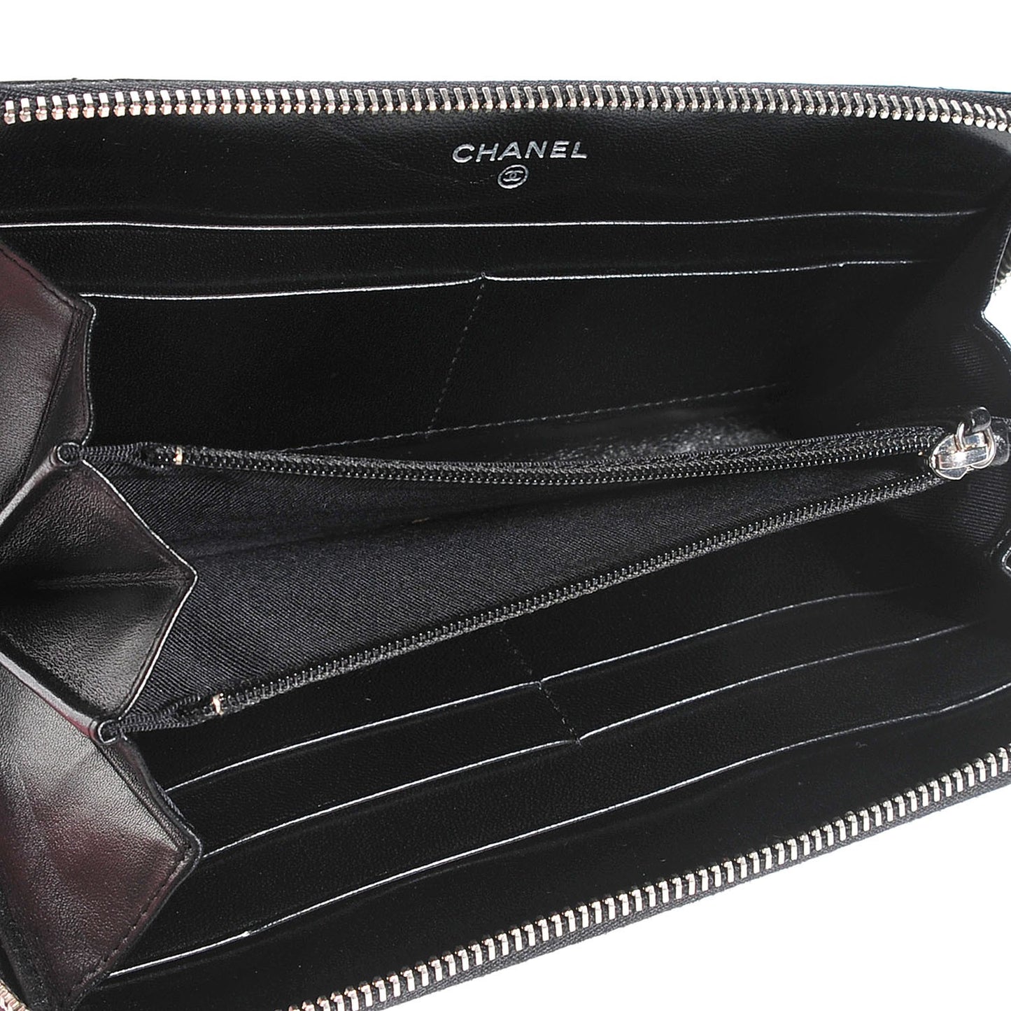 Lambskin Quilted Large Zip Around Wallet Black