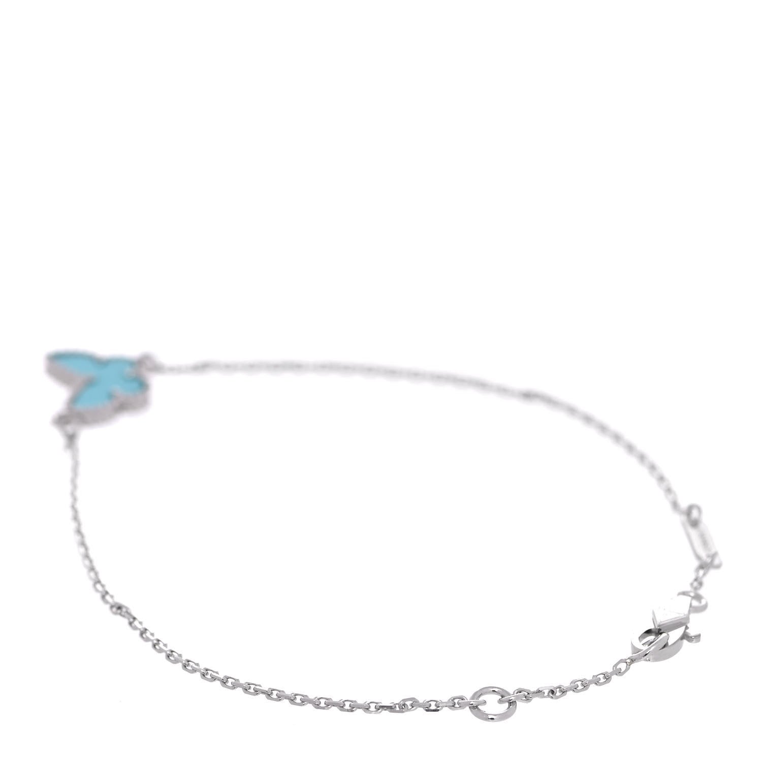 Van Cleef & Arpels 18K White Gold Turquoise Sweet Alhambra Butterfly Bracelet 3 of 8