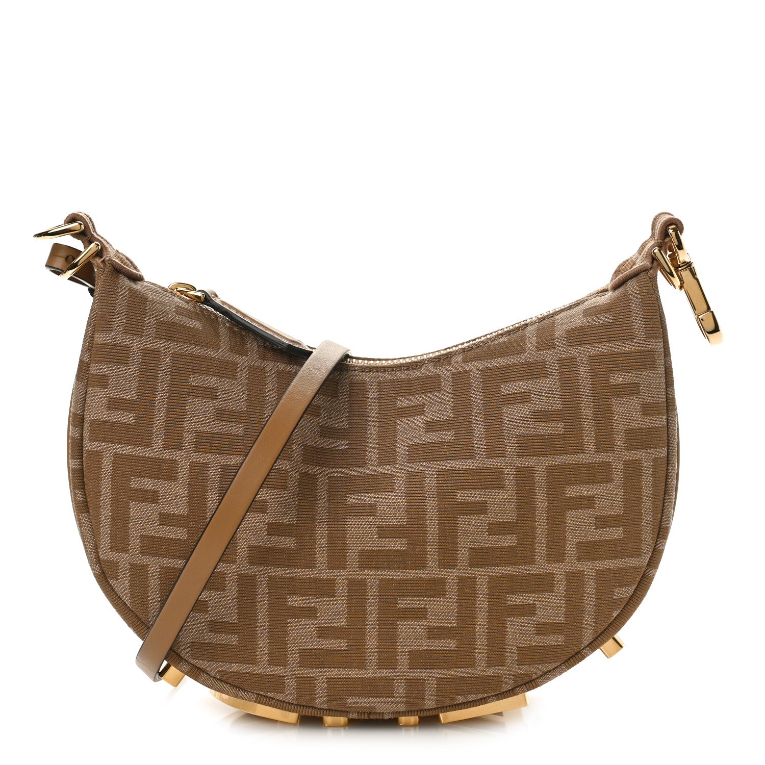 Fendi Fabric Jacquard Vitello Grace FF 1974 Mini Fendigraphy Hobo Bag Beige 1 of 10