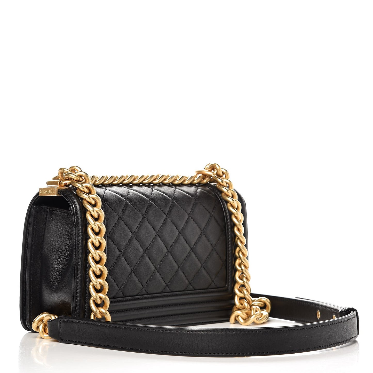 Calfskin Quilted Small Boy Flap Black