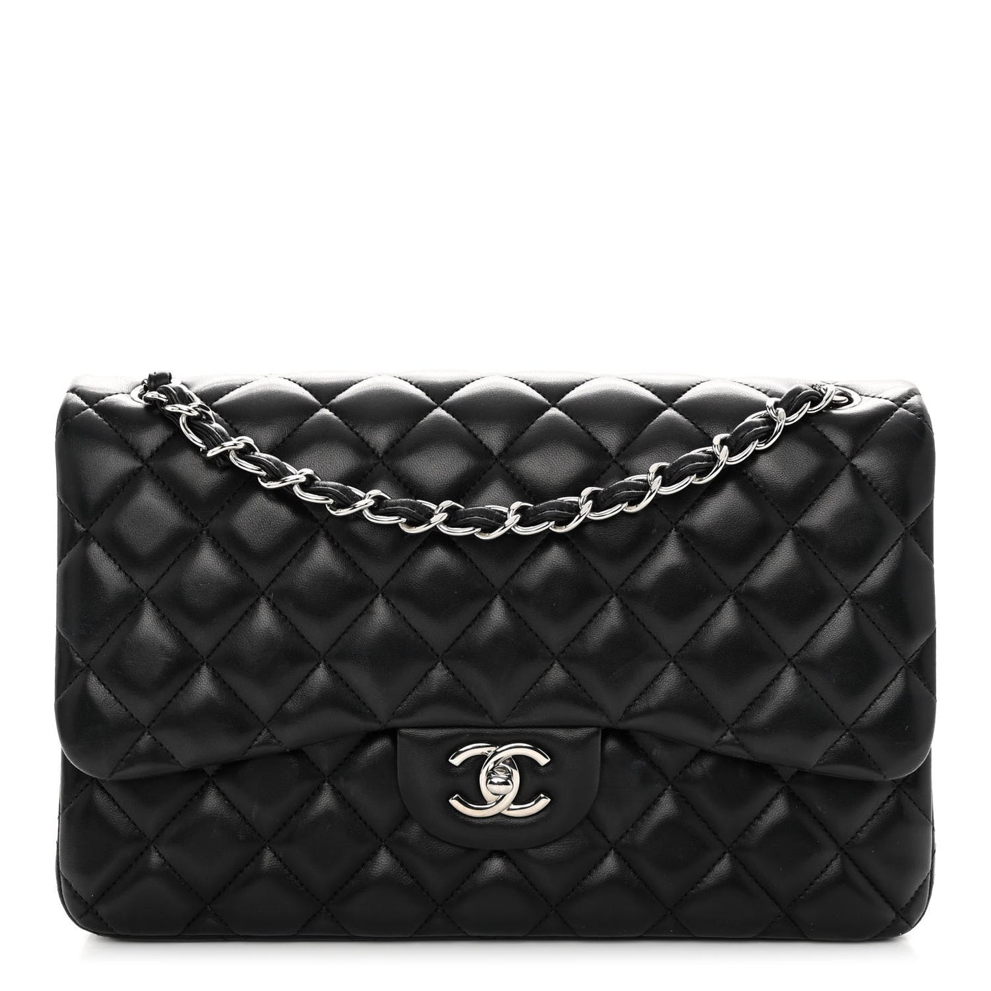 Lambskin Quilted Jumbo Double Flap Black