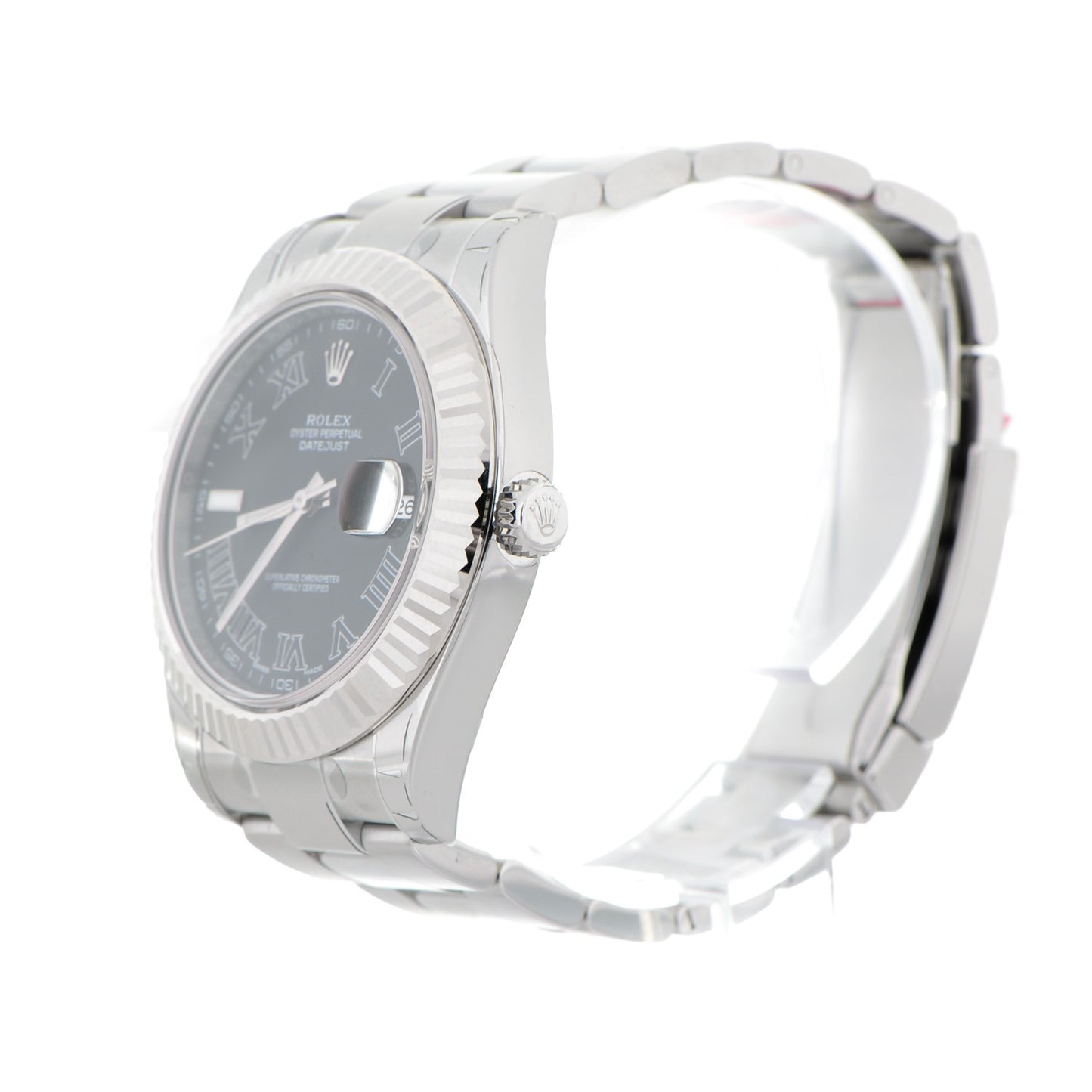 Stainless Steel 18K White Gold 41mm Oyster Perpetual Datejust Watch Black Roman 116334