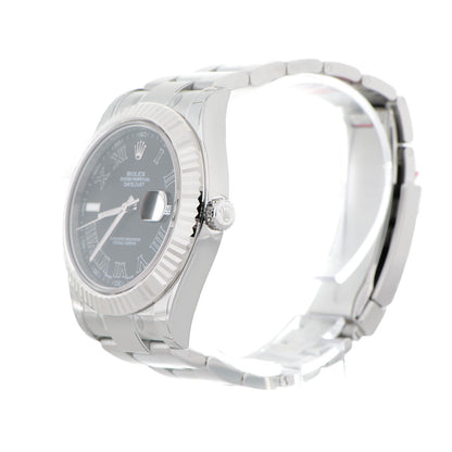 Rolex Stainless Steel 18K White Gold 41mm Oyster Perpetual Datejust Watch Black Roman 116334 3 of 9