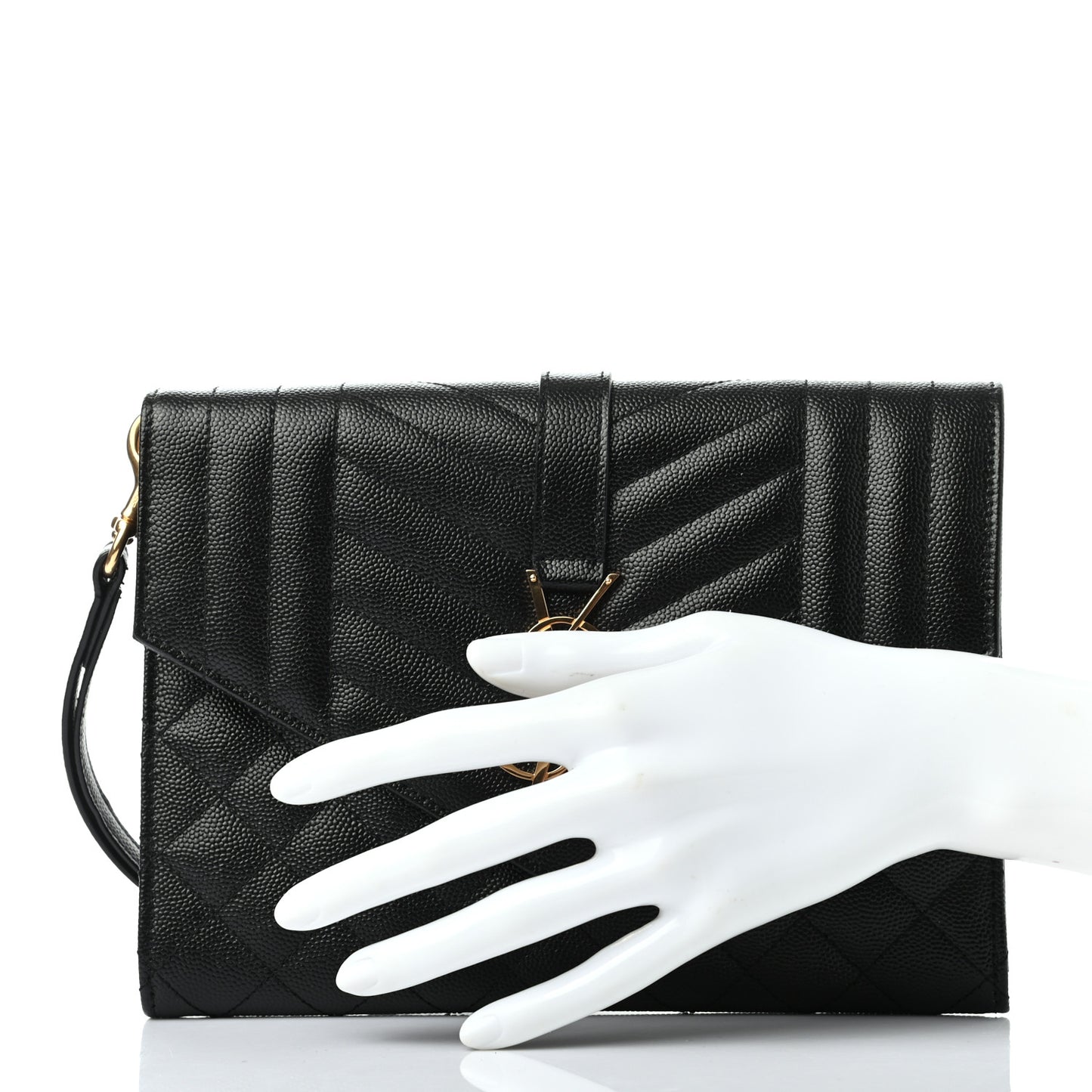 Grain De Poudre Textured Mixed Matelasse Triquilt Monogram Clutch Black