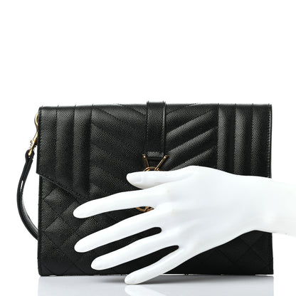 Saint Laurent Grain De Poudre Textured Mixed Matelasse Triquilt Monogram Clutch Black 2 of 7