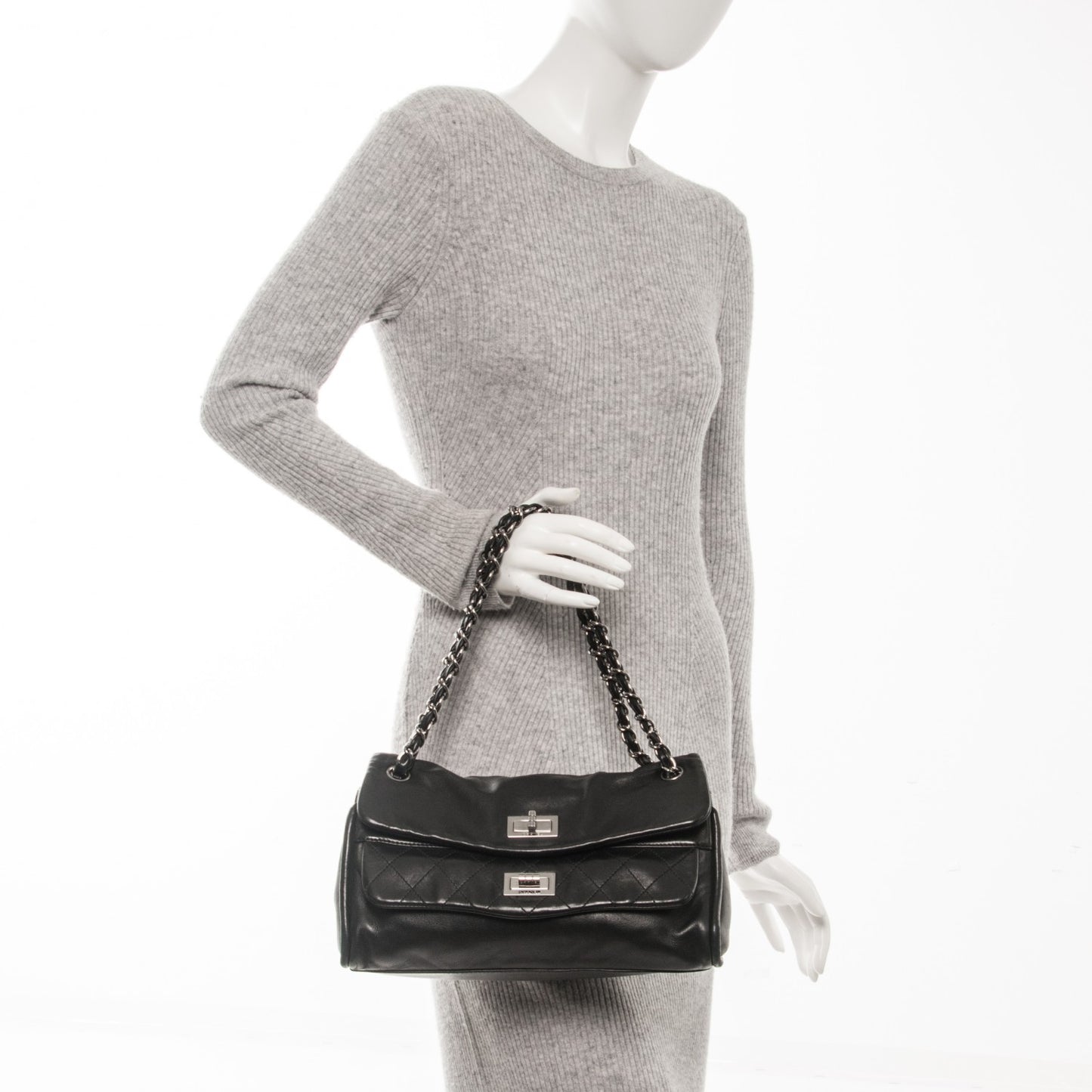 Lambskin Quilted Large Mademoiselle Double Flap Black