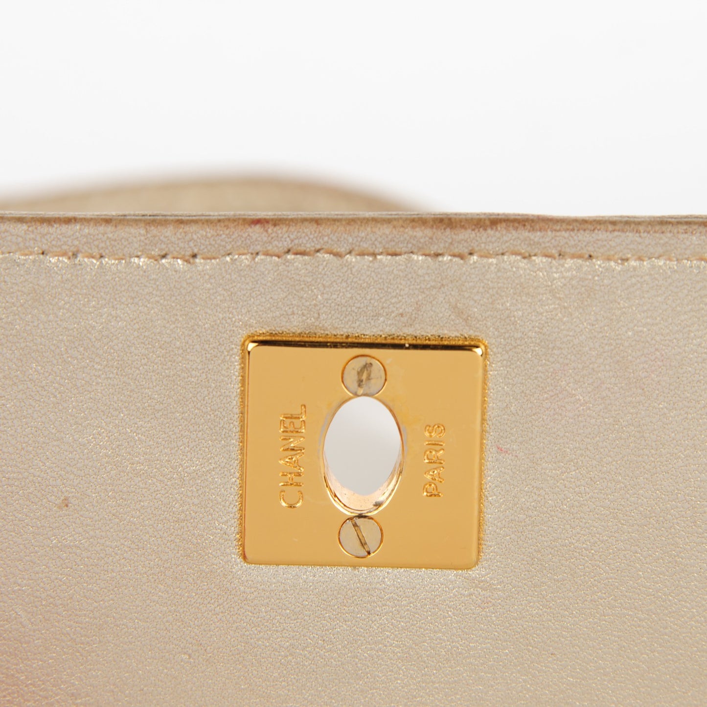 Metallic Lambskin Chevron Quilted Mini Square Flap Gold