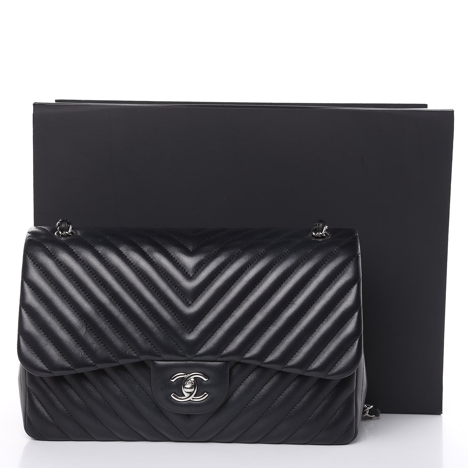 Chanel Lambskin Chevron Quilted Jumbo Double Flap Black 20 of 20