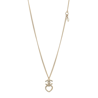 Chanel Crystal Pearl CC Heart Necklace Gold 1 of 5