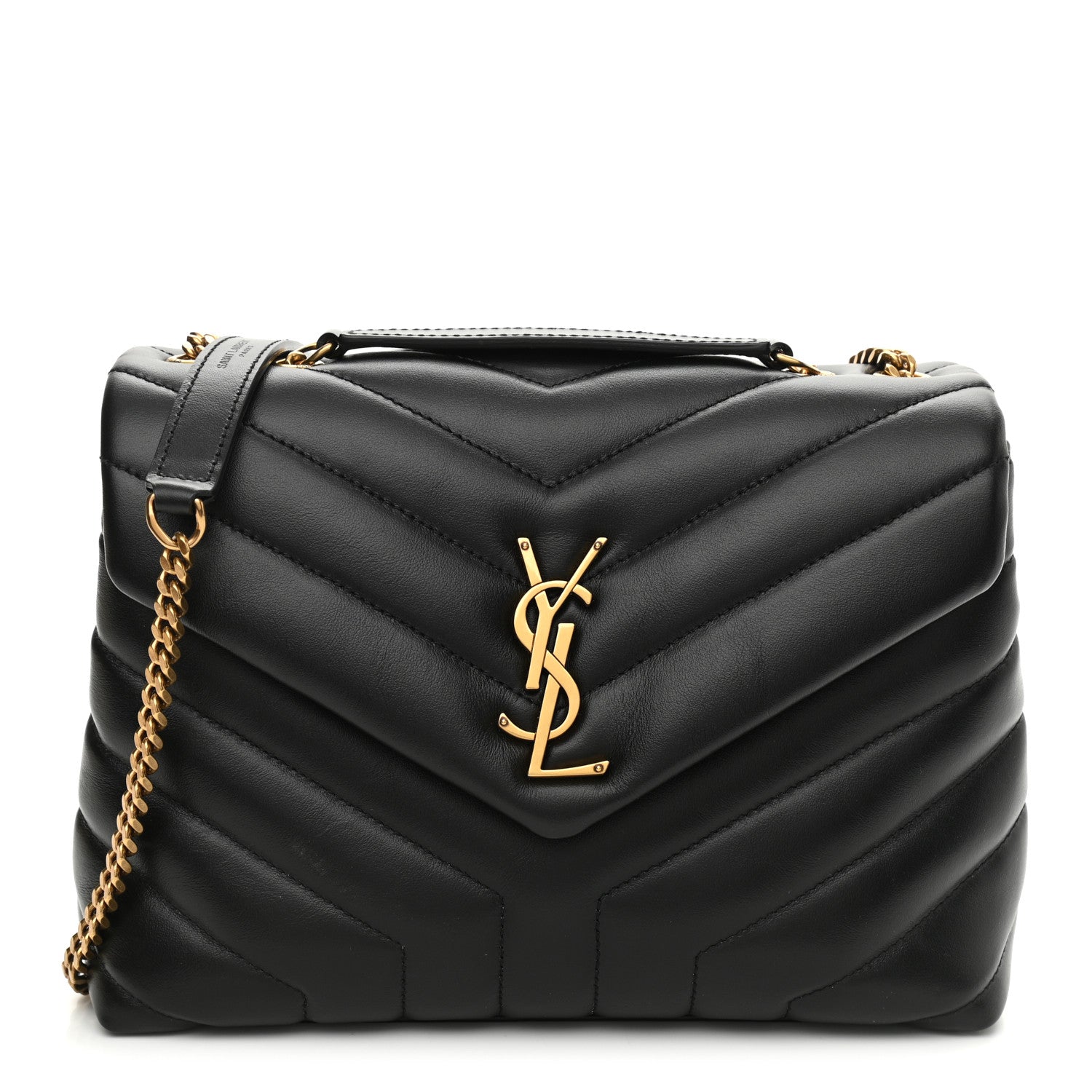 product image of SAINT LAURENT Calfskin Y Quilted Monogram Small Loulou Chain Satchel Black FASHIONPHILE