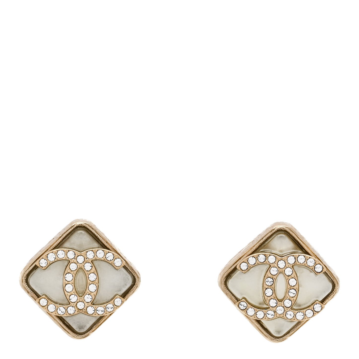 Pearl Crystal CC Square Earrings Gold