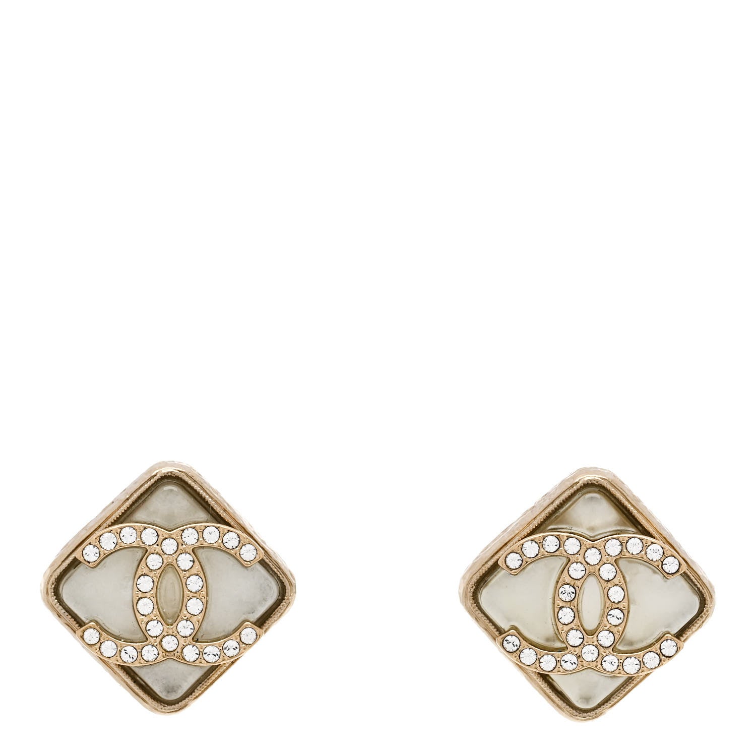Chanel Pearl Crystal CC Square Earrings Gold 1 of 5