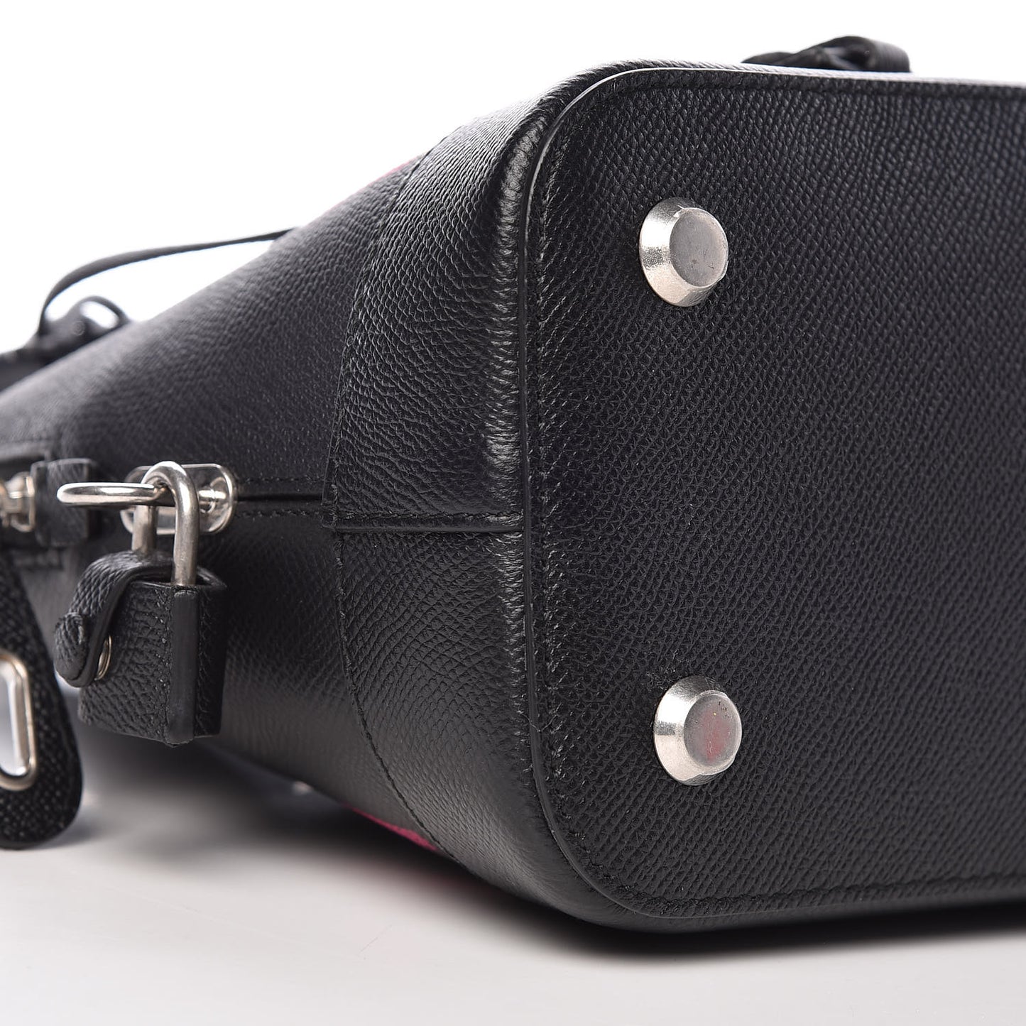 Signature Grained Calfskin Logo S Ville Top Handle Bag Black Rose Shocking
