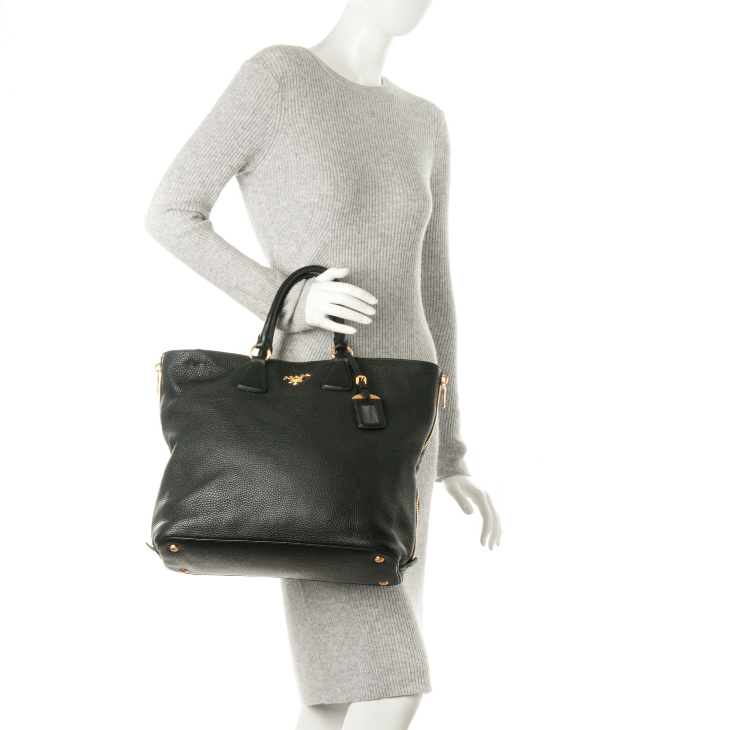 Prada Cervo Deerskin Side Zip Tote Nero Black 3 of 12