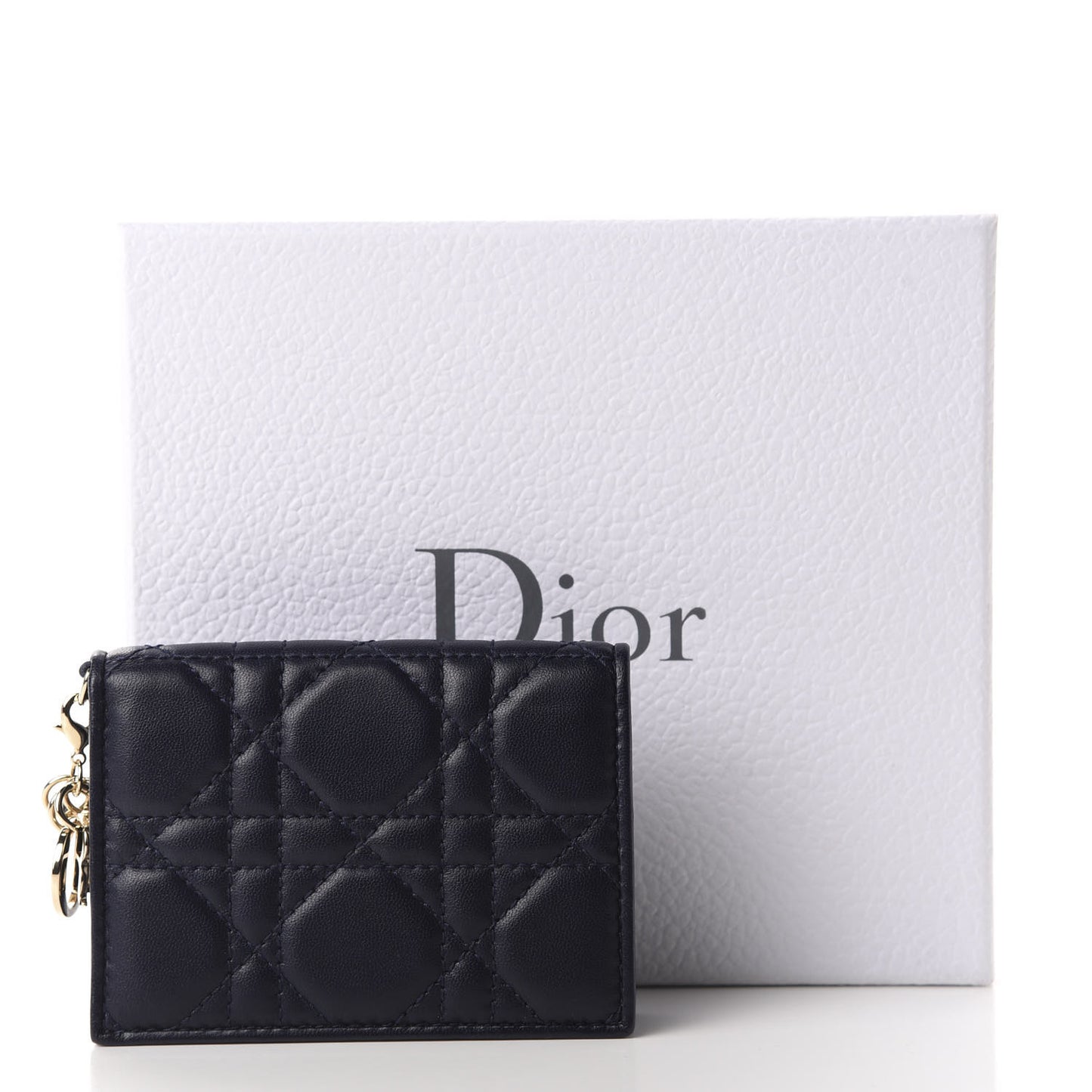 Lambskin Cannage Small Lady Dior Flap Card Holder Indigo