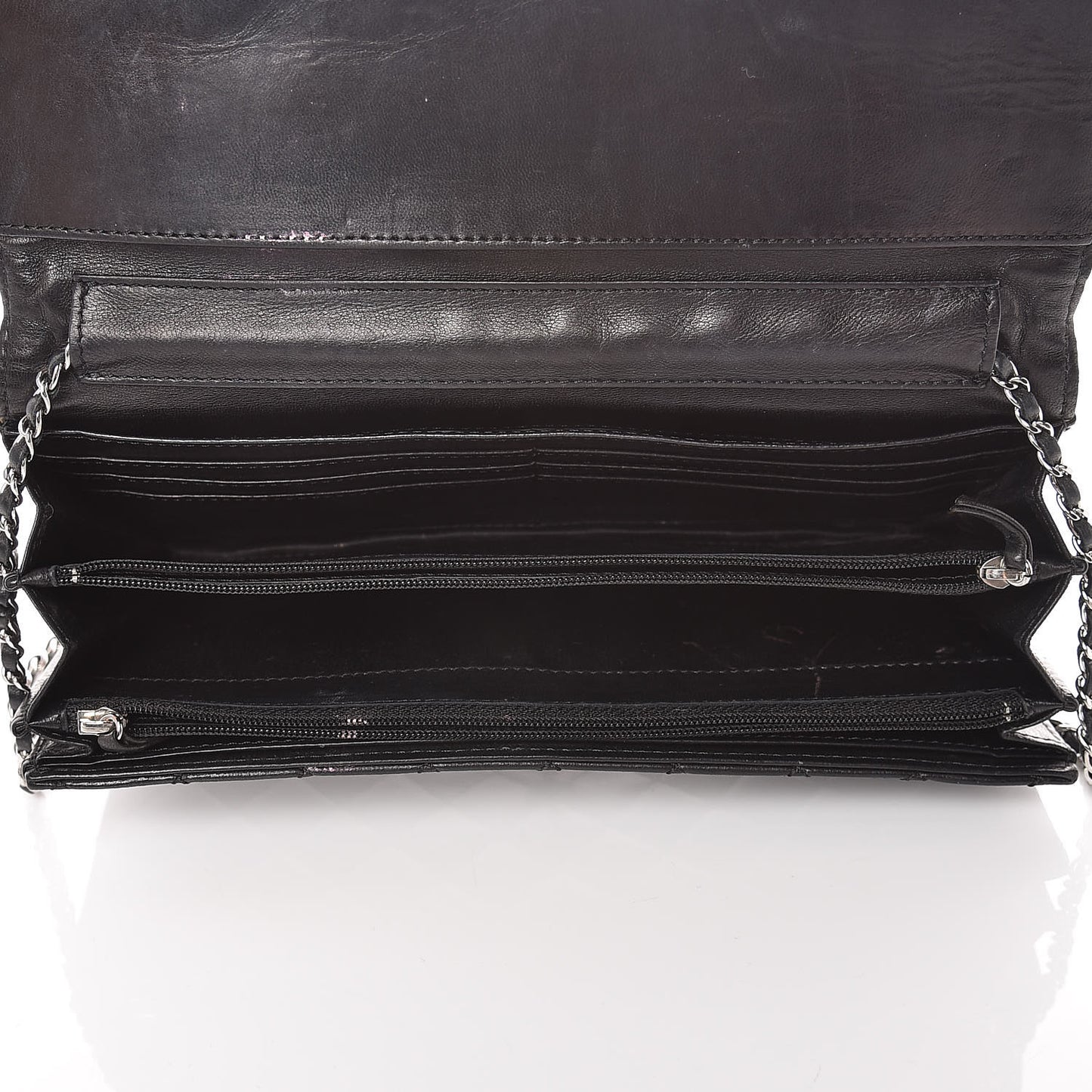 Lambskin Quilted East West Flap Clutch Black
