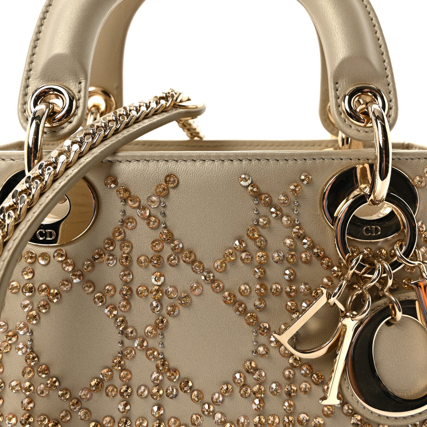 Metallic Lambskin Crystal Cannage Mini Lady Dior Platinum