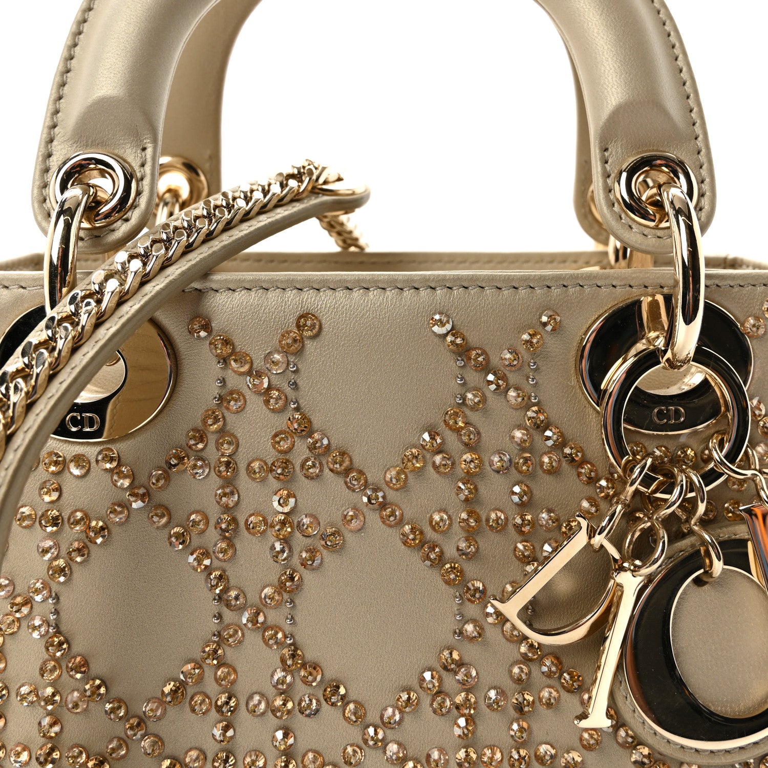 Christian Dior Metallic Lambskin Crystal Cannage Mini Lady Dior Platinum 8 of 10