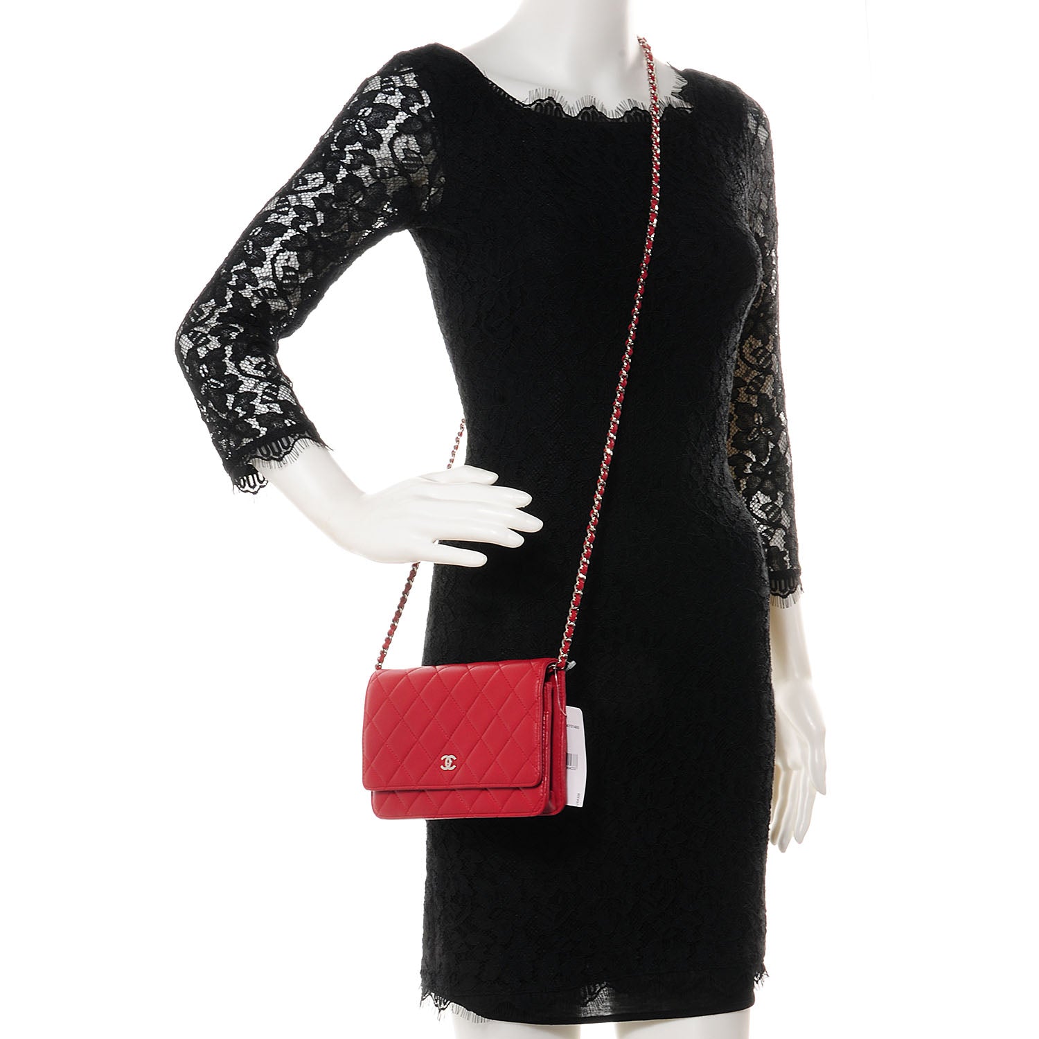 Chanel Lambskin Quilted Wallet On Chain WOC Red 2 of 8