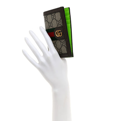 Gucci GG Supreme Monogram Web Ophidia Card Case Beige Ebony Electric Green 2 of 7