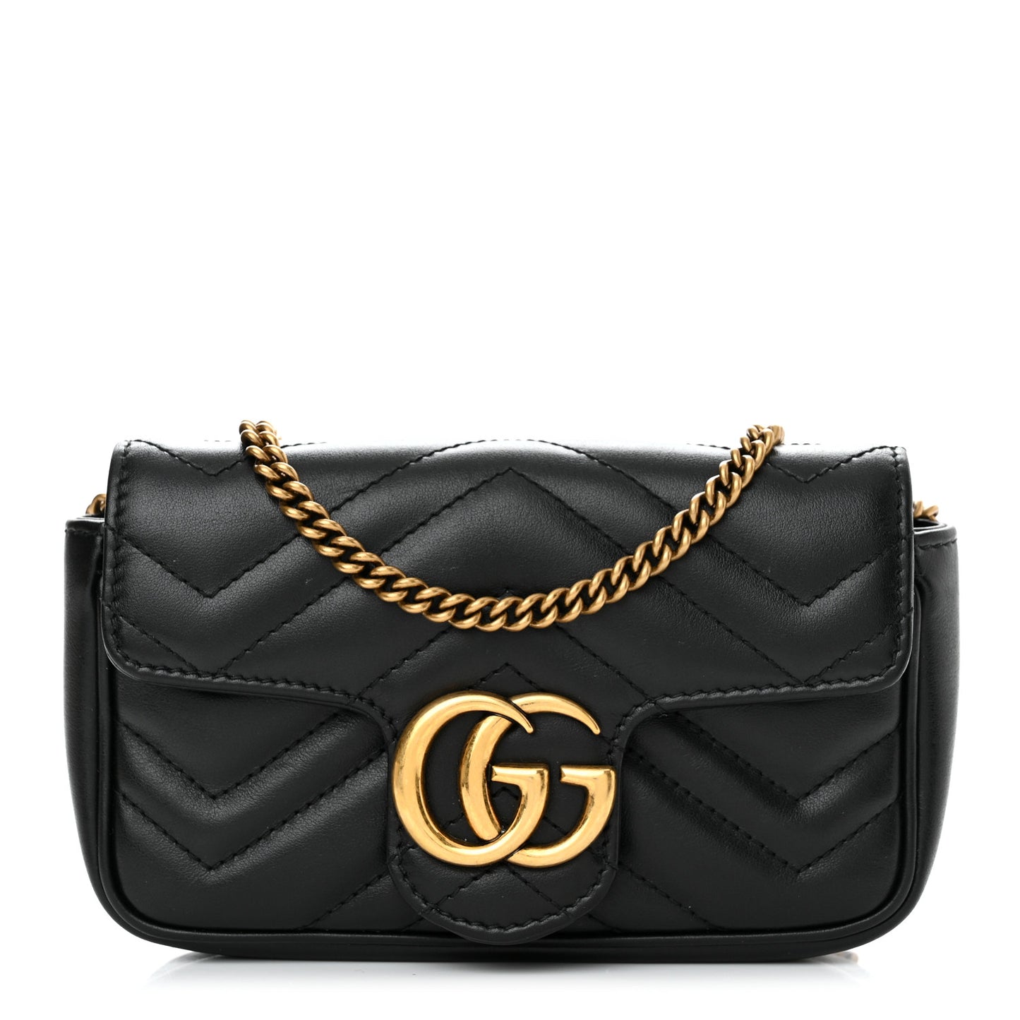 Calfskin Matelasse Super Mini GG Marmont Shoulder Bag Black