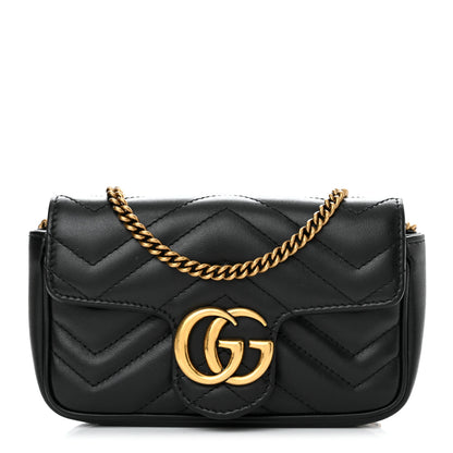 Gucci Calfskin Matelasse Super Mini GG Marmont Shoulder Bag Black 1 of 10