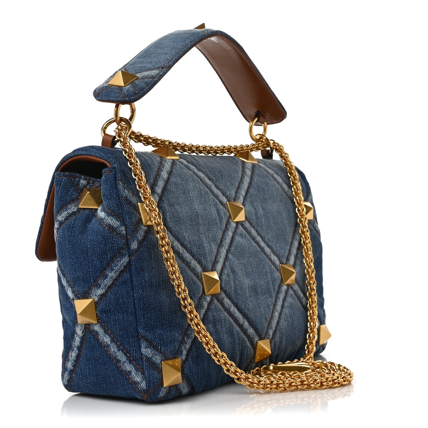 Valentino Garavani Denim Large Roman Stud Shoulder Bag Light Denim Selleria 2 of 8