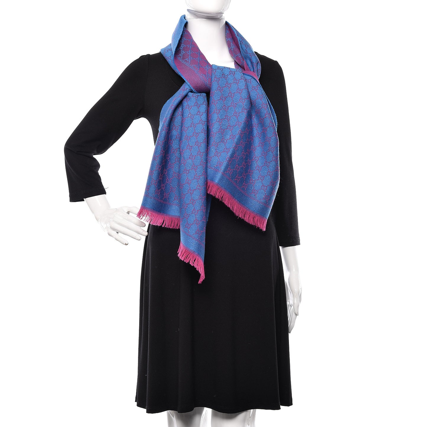 Wool Lame Jacquard GG Monogram Stenlux Scarf Fuxia Sky Blue