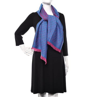 Gucci Wool Lame Jacquard GG Monogram Stenlux Scarf Fuxia Sky Blue 2 of 4