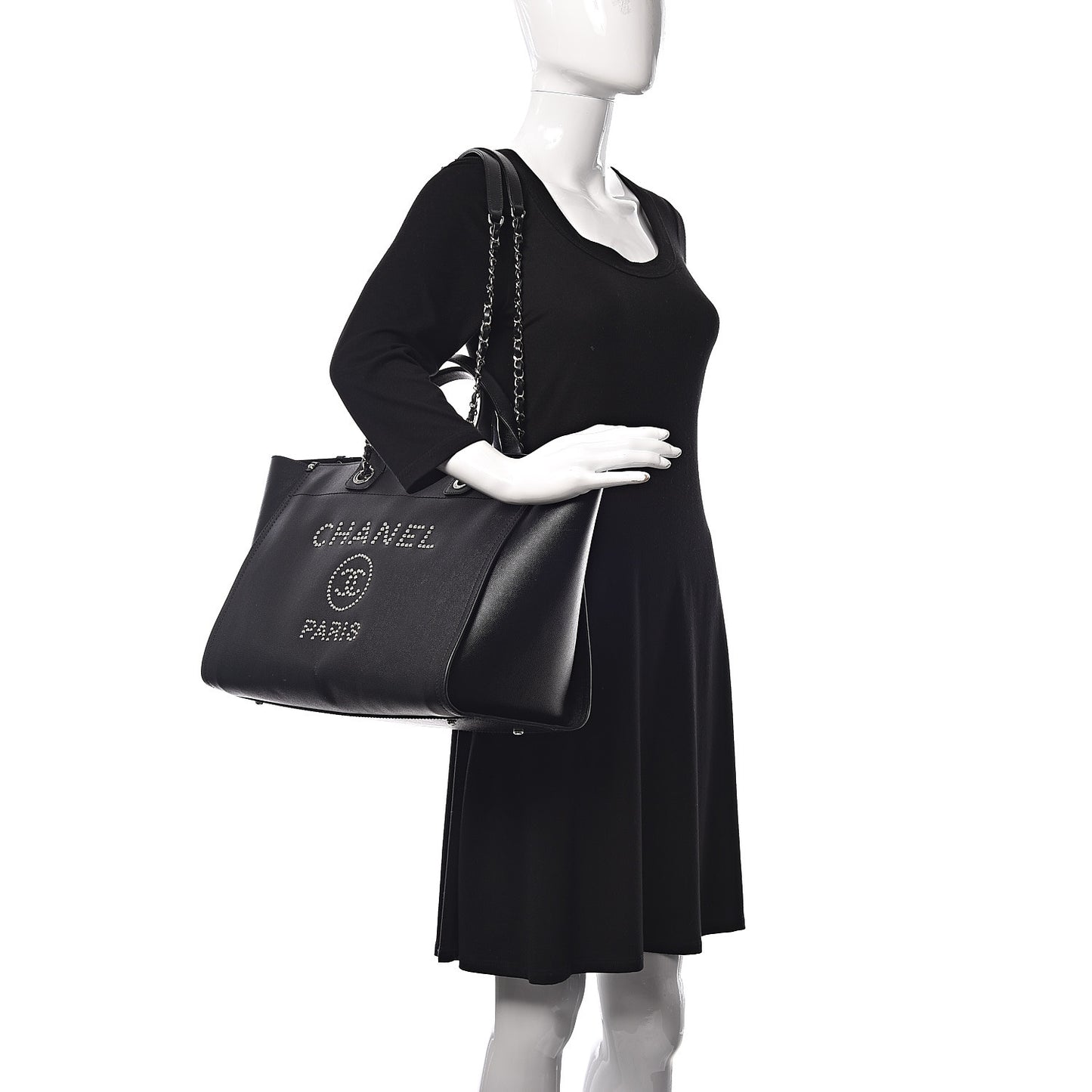Caviar Medium Studded Deauville Tote Black