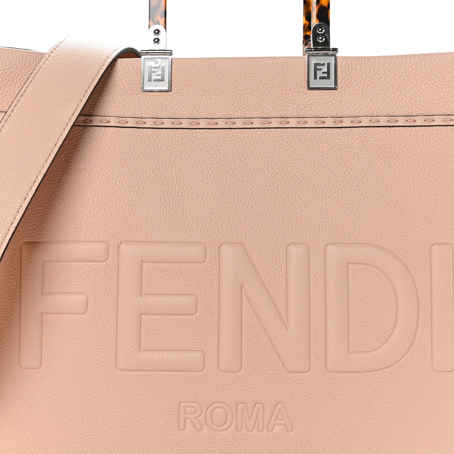 Fendi Vitello Cher Plexiglass Logo Debossed Medium Fendi Sunshine Shopper Tote Light Rose 7 of 9
