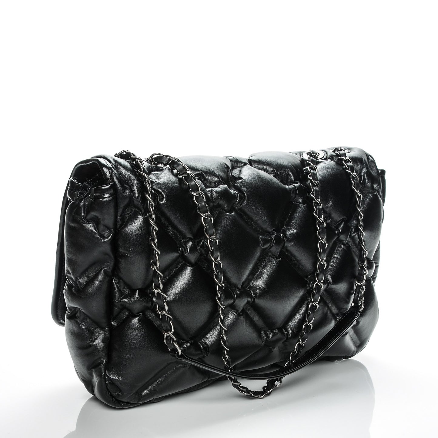 Calfskin Quilted Large Chesterfield Flap Black
