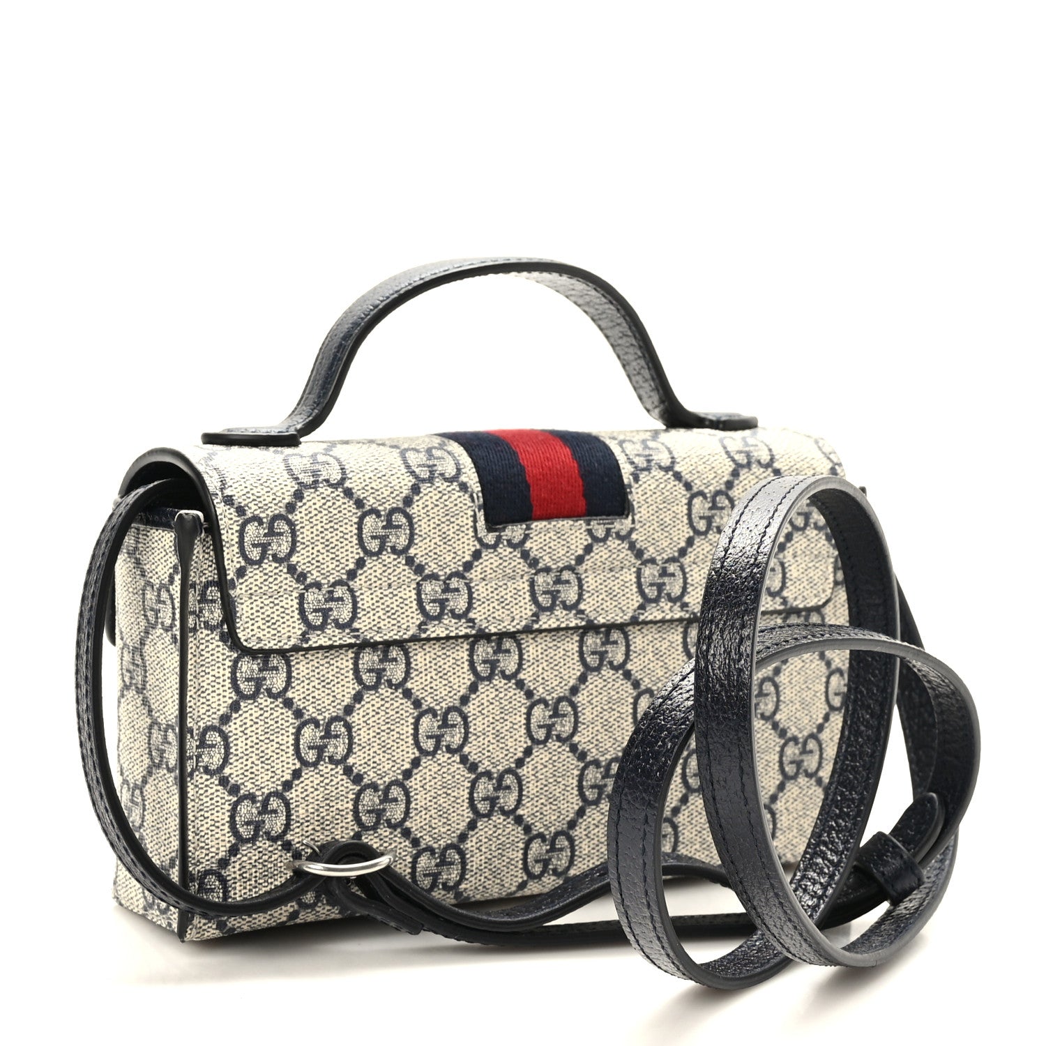 Gucci GG Supreme Monogram Textured Dollar Calfskin Web Mini Padlock Top Handle Shoulder Bag Beige Blue 3 of 9