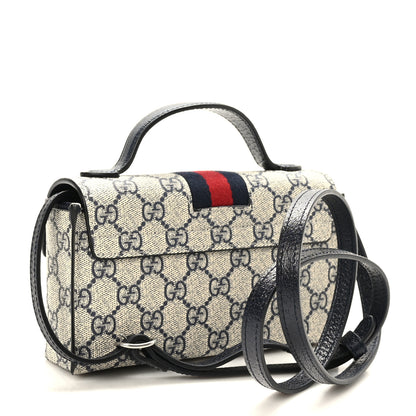 Gucci GG Supreme Monogram Textured Dollar Calfskin Web Mini Padlock Top Handle Shoulder Bag Beige Blue 3 of 9
