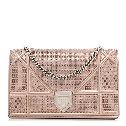 Christian Dior Metallic Patent Micro-Cannage Diorama Wallet on Chain Pouch Hyper Pink 1 of 9
