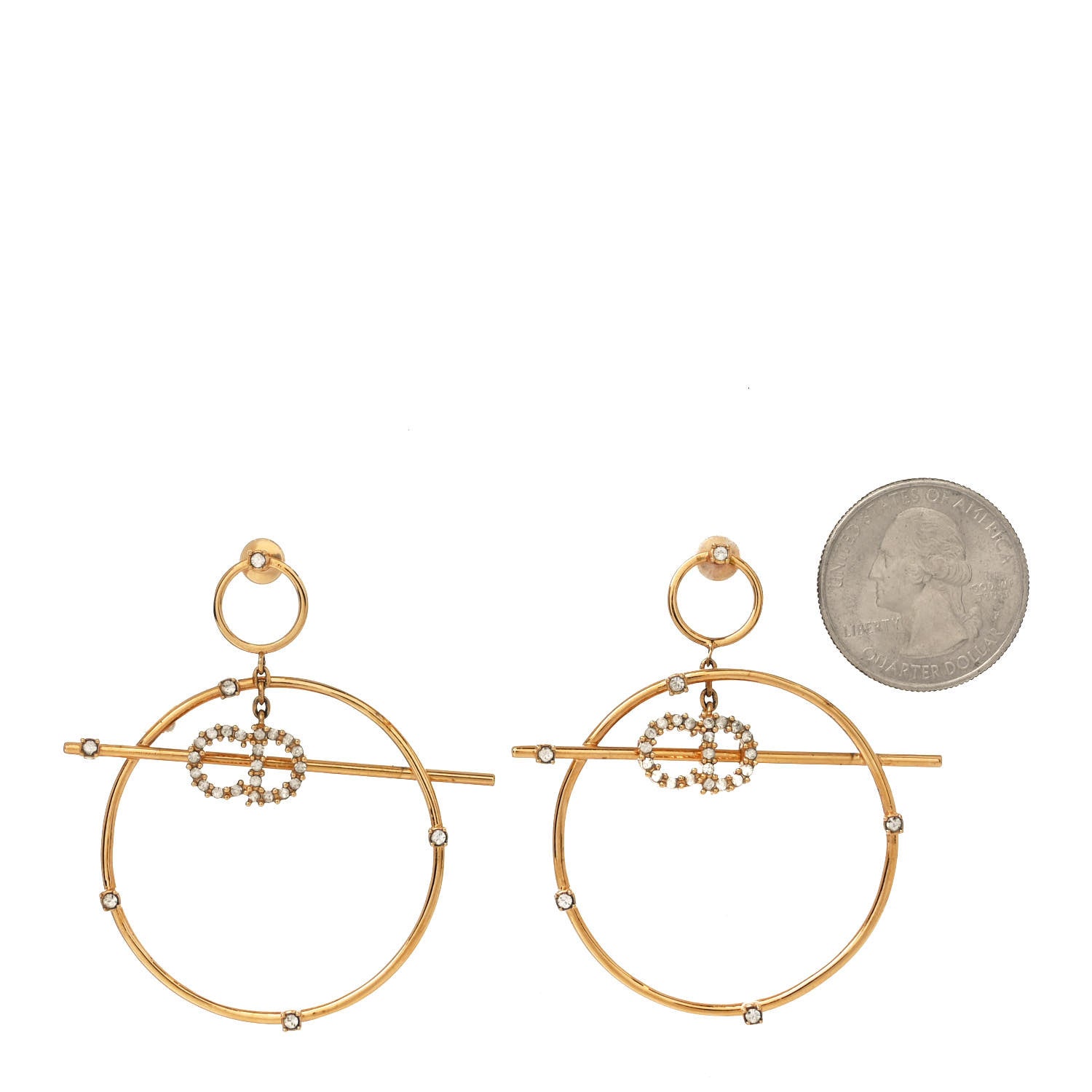 Christian Dior Crystal Hoop Earrings Gold 2 of 3