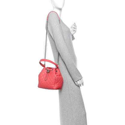 Chanel Lambskin Quilted Small CC Chain Drawstring Bucket Bag Pink 2 of 12