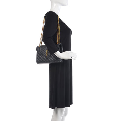 Saint Laurent Grain De Poudre Textured Mixed Matelasse Triquilt Medium Monogram Satchel Dark Smog 2 of 9