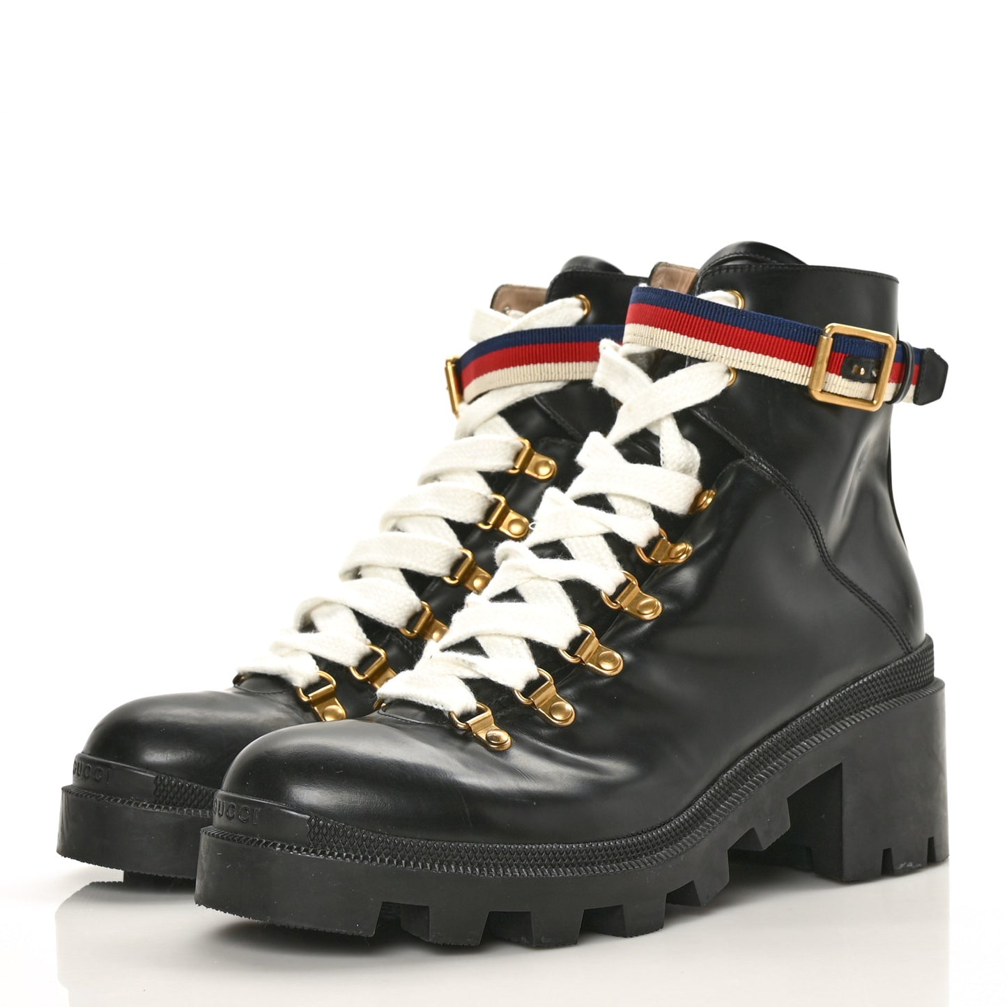 Calfskin Sylvie Web Lace Up Combat Boots 41 Black