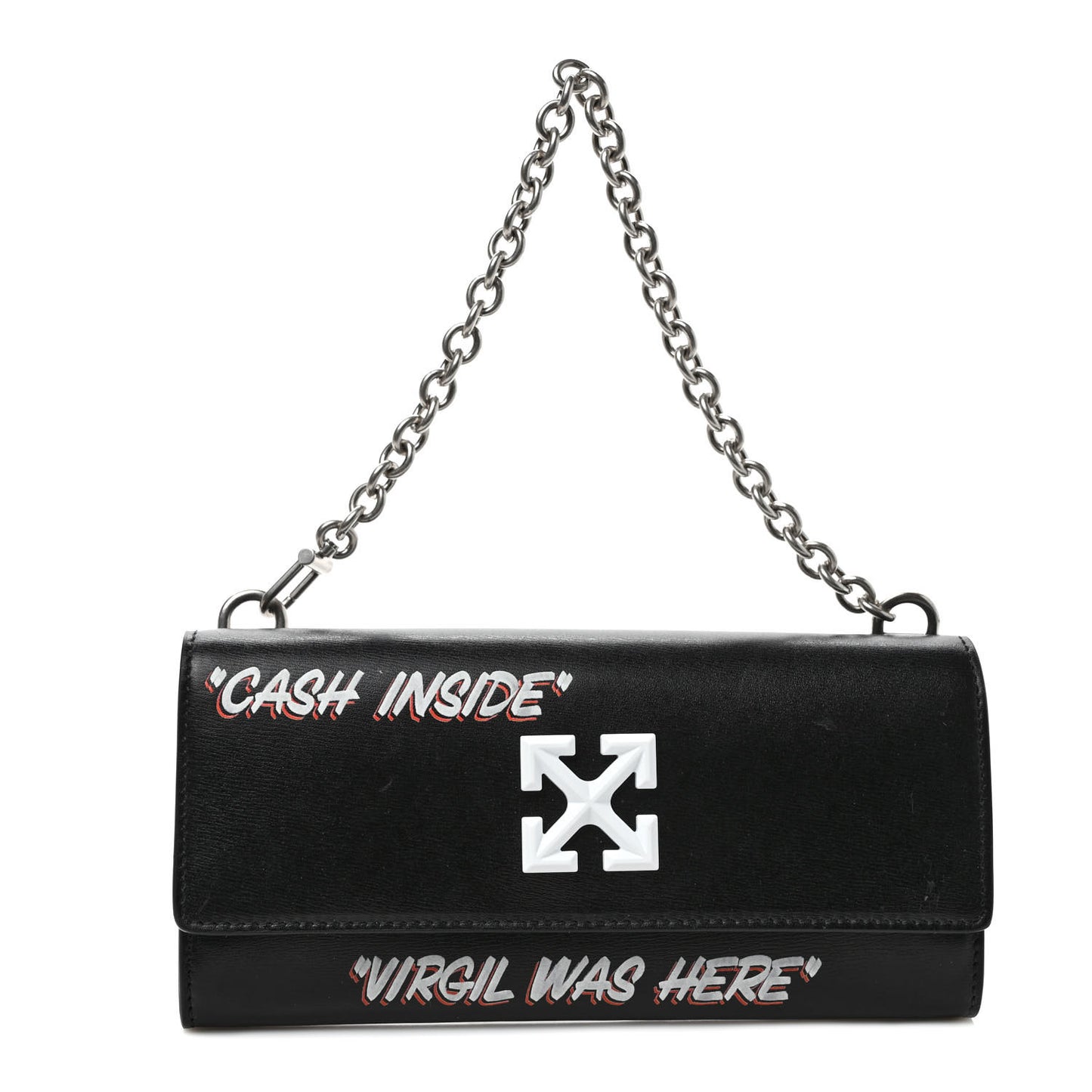 Calfskin Jitney Logo Flap Wallet On Chain Black