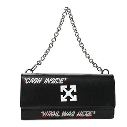 Off-White Calfskin Jitney Logo Flap Wallet On Chain Black 1 of 6