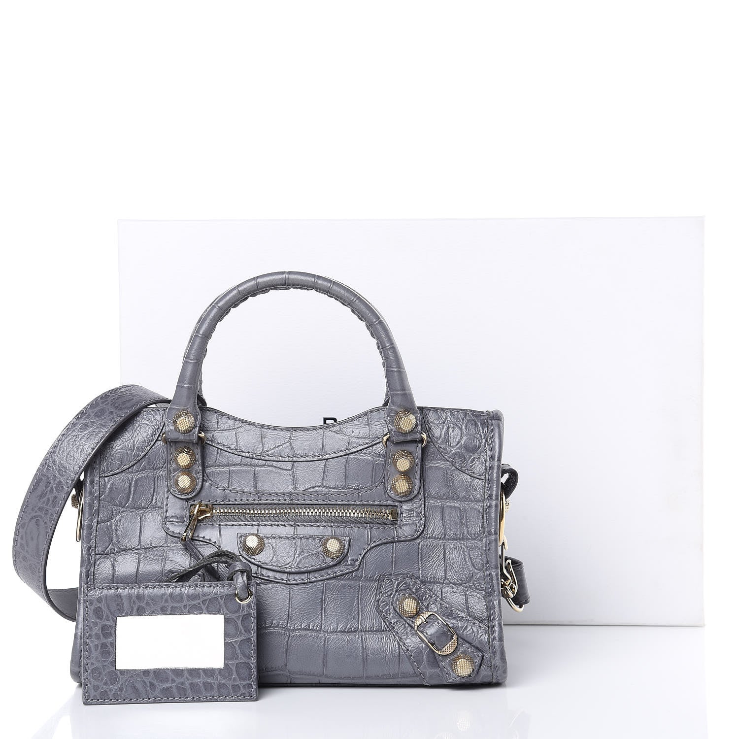 Balenciaga Calfskin Crocodile Embossed Giant 12 Gold Hardware Mini City Gris Beton 11 of 11
