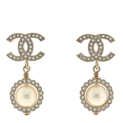Chanel Crystal Pearl CC Lace Camellia Earrings Gold 1 of 4
