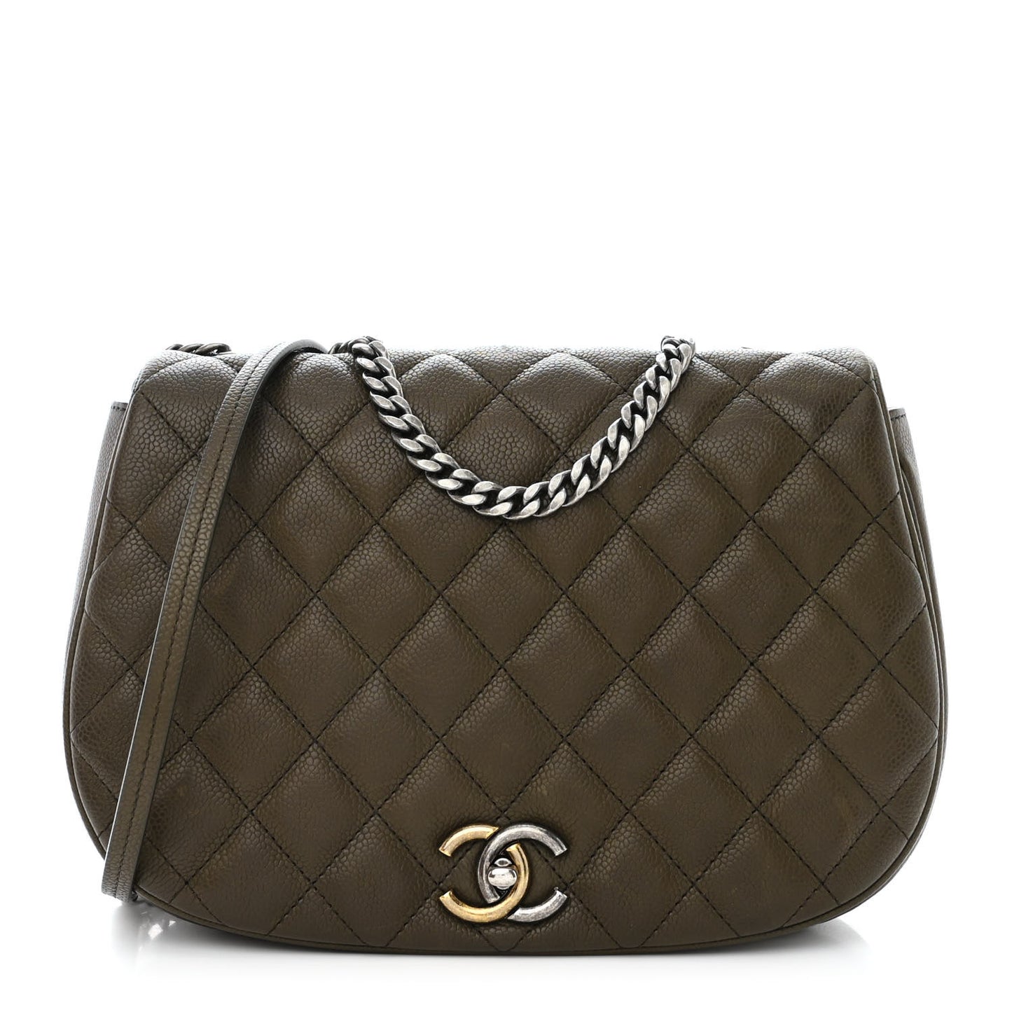 Caviar Quilted Casual Pocket Messenger Flap Khaki