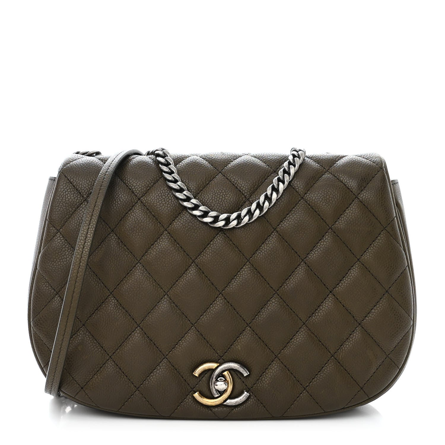 Chanel Caviar Quilted Casual Pocket Messenger Flap Khaki 1 of 12