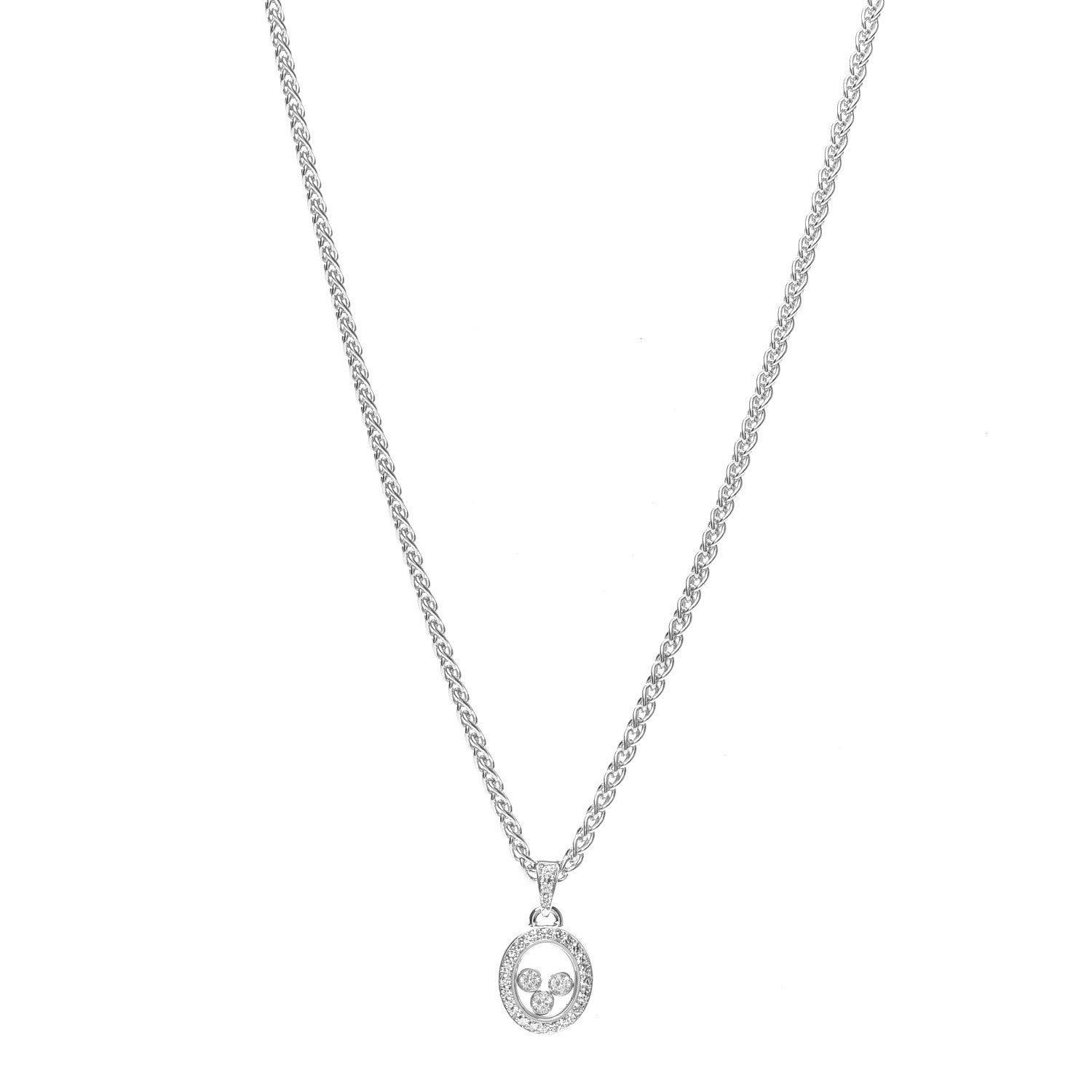 Chopard 18K White Gold Diamond Happy Diamonds Icons Oval Pendant Necklace 1 of 8
