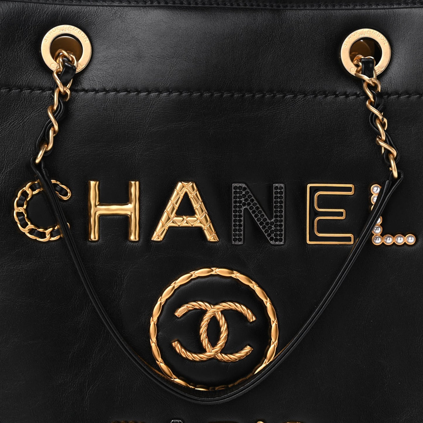 Aged Calfskin Small Charms Deauville Tote Black